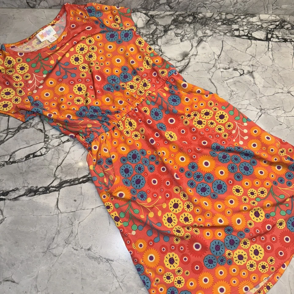 Vestido Lularoe Niñas Talla 8 Mae Naranja Floral Foto 1 de 2
