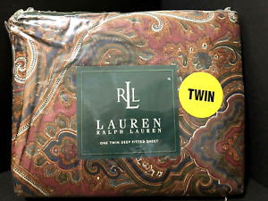 NOS~ Ralph Lauren Parker Paisley Twin Fitted Sheet Deep Pocket Made in USA NWT