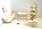 Lovely Dollhouse Miniature Bathroom Set Of Ceramic Fixtures