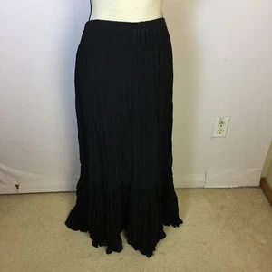 Karen Kane Maxi Skirt XL? Black Crinkle Rayon Elastic Waist Ruffle Hem Vintage - Picture 1 of 16