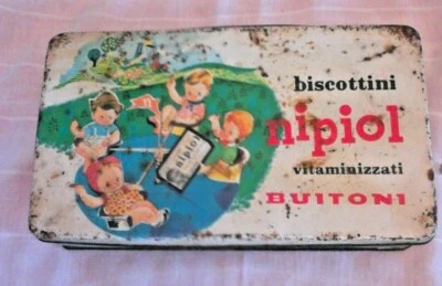 SCATOLA LATTA BUITONI BISCOTTINI NIPIOL VINTAGE PUBBLICITARIA - Immagine 1 di 4