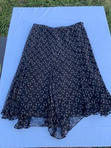 ECI New York Silk Skirt Womens Size Large Beaded Black  Print Skirt Lined - Picture 1 of 6