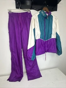 Set tuta vintage Asics Gore-Tex anni 80 foderata swishy viola verde media RARA - Foto 1 di 23