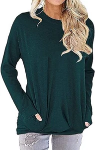 Pocket Shirts for Women Casual Sweatshirt Loose Fit Tunic Top (Green,Size:L) - Picture 1 of 3