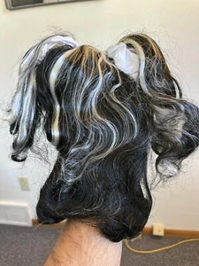 Bad Fairy Wig Adult Black & White Streak Short Pigtails -Bangs Halloween Costume - Picture 1 of 3