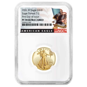 2021-W Proof $10 Type 2 American Gold Eagle 1/4 oz NGC PF70UC FDI Black Label - Picture 1 of 2