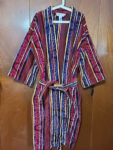 VTG Perry Ellis Multicolor Striped Heavy Robe Terrycloth Belted - Picture 1 of 5