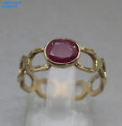 VICTORIAN MEDIEVAL STYLE 0.75CT RUBY SOLID 9ct Gold Link Ring UK SIZE L 1/2 1.7g
