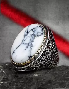 Men's Natural Stone Handmade Men's Ring Jewelry Silver Ring Howlite stone - Picture 1 of 5