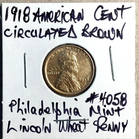 1918 American Cent Circulated Brown Lincoln Wheat Philadelphia Mint Penny Cover