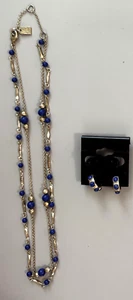 Stunning Vintage Signed Ralph Lauren RLL Goldtone Necklace Blue Stones Earrings - Picture 1 of 8