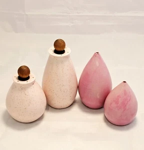 Vintage Vernonware Tickled Pink Salt & Pepper Shaker & Teardrop Pink Wood 2 Sets - Picture 1 of 14