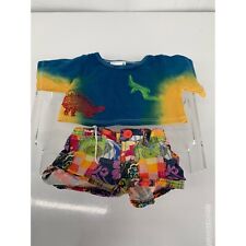 Build a Dino By Build a Bear Dinosaur Embroidered Tie Die Shirt and shorts