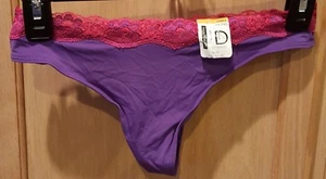 New Directions Intimates Purple w/Pink Lace Trim Thongs Panty, S - $8.00 - Picture 1 of 2