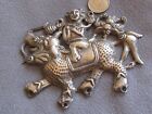 Giant Vintage Chinese Silver Pendant Warrier On Lion Hand Crafted 3.2"X4" 26 Gms
