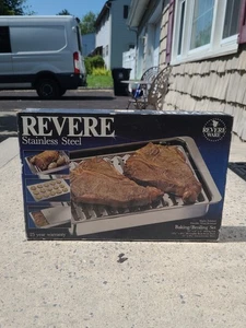 Revere Ware #2533 Stainless Steel 3pc Baking/Roasting Pan, Rack + Cover 13X9X2 - Picture 1 of 5