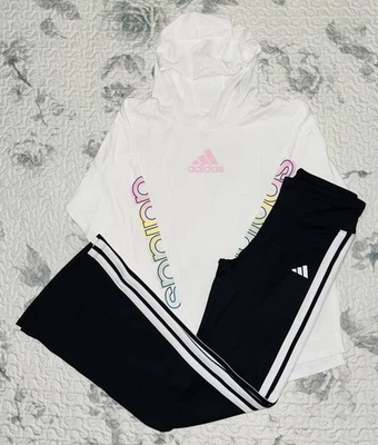 Niñas Adidas Blanco Con Capucha Manga Larga y Negro Acampanado Leggings Talla/Grande (14) Foto 1 de 4