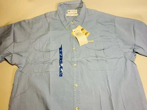 Columbia vintage années 90 bleu élan 100% coton manches courtes homme boutonné XL *NEUF AVEC ETIQUETTE - Photo 1/16