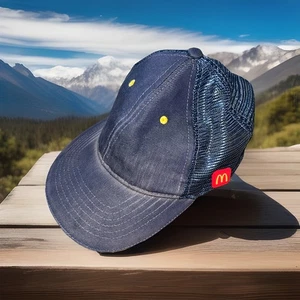 McDonald’s Fast Food Logo Ball Cap Hat Snapback Adjustable Mesh Blue Denim - Picture 1 of 24