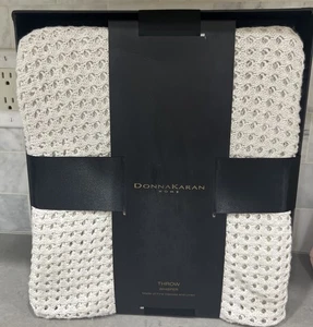 Donna Karan Open Knit Throw in Whisper (Natural) 90% Viscose/ 10% Linen NIP - Picture 1 of 6