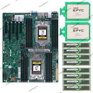 Supermicro H11DSI Motherboard + 2x AMD 7B12 CPU+ 8x Samsung 32GB 2666MHz REG ECC - Afbeelding 1 van 4
