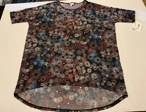 LuLaRoe Irma Tunic Top Women's Large Fireworks Starburst Red White Blue High Low - Picture 1 of 9