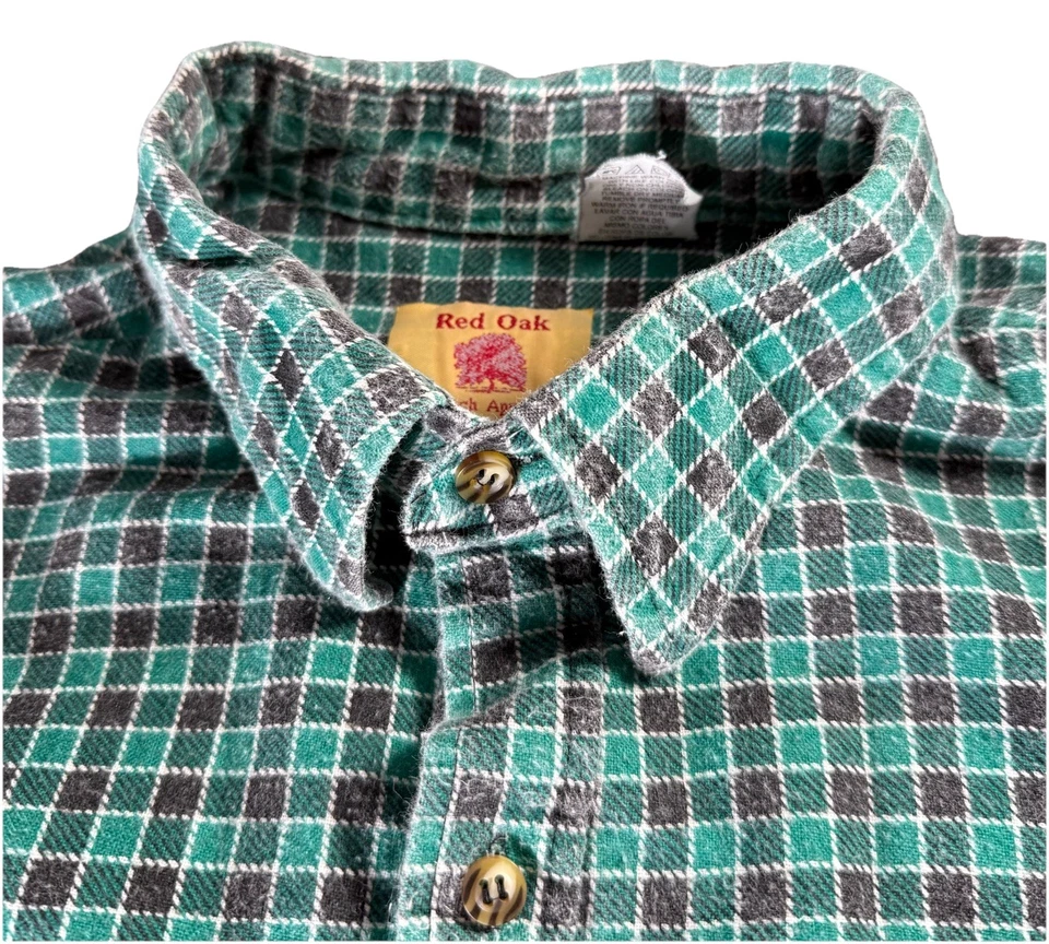 VTG 80s 90s Red Oak Ranch Apparel Flannel Shirt Men XL Tall Green Plaid USA Made - Image 1 of 4