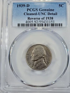 1939-D Jefferson Nickel PCGS Unc Details Cleaned Reverse of 1938 - Picture 1 of 4