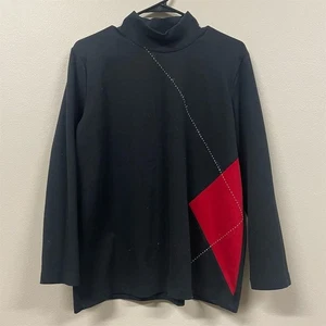 Villager by Liz Claiborne Argyle Mock Neck Sweater Black Size PL Vintage  - Picture 1 of 8