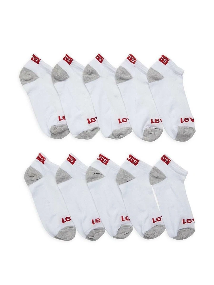 Levi's Boy's 10-Pack Logo Ankle Socks - White Grey - Size 9-11 - Imagem 1 de 1