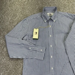 Camicia uomo abbottonata testa d'anatra nuova taglia small blu bianca quadri manica lunga - Foto 1 di 19