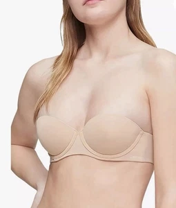Reggiseno push up convertibile senza spalline Calvin Klein perfettamente aderente beige taglia 32D - Foto 1 di 11