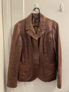 Vintage Danier brown genuine leather jacket with ruffles and embossed details - Picture 1 of 7