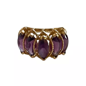Anello vintage oro giallo 14 kt e ametista misura 6 5 pietre incastonate taglio marchesa - Foto 1 di 4