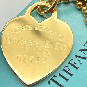 Tiffany & Co Gold Plate Return to Heart Tag ball chain Necklace 32" silver 22.3g - Picture 1 of 19