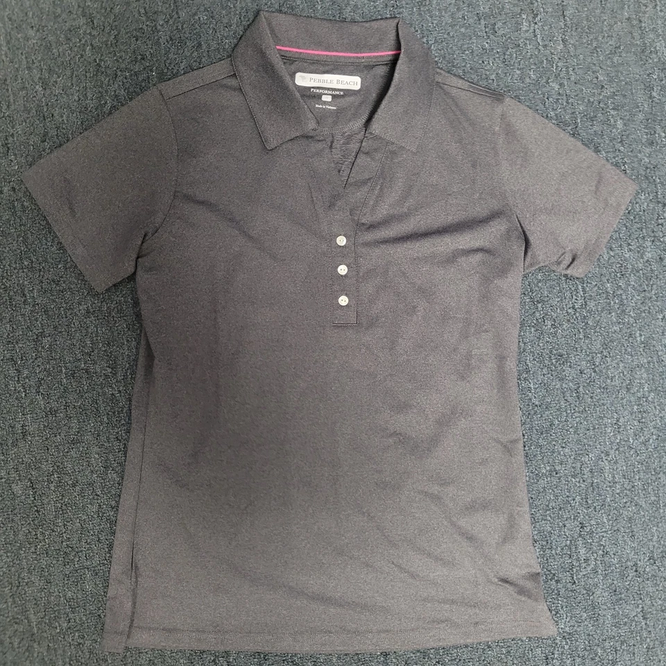 Camisa polo de golf gris con botones con cuello y cuello de playa de guijarros para damas S Foto 1 de 3