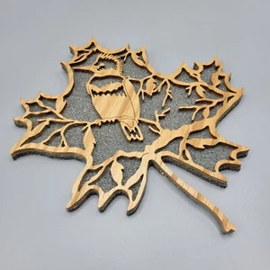 Laser Cut Wall Decor Wooden Maple Leaf Bird Art Acorn Design Textured Background - Picture 1 of 5