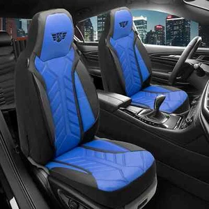 Fundas de asiento de cuero Pilot adecuadas para BMW Serie 3 E90 y E91 (negro-azul) | 2x delanteras - Imagen 1 de 11