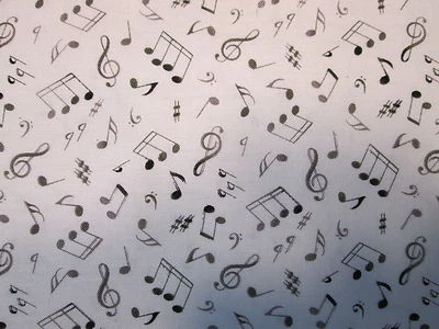 MUSIC NOTES WILD BLACK WHITE BACKGROUND COTTON FABRIC FQ - Image 1 of 4