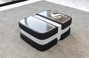 Couchtisch Leder Sofa Wohnzimmertisch Sofatisch Schwarz Weiß Tisch Elegante LED - Bild 1 von 9