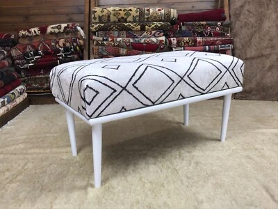 Handmade Kilim Upholstered Ottoman Footstool Piano Entryway Bedroom Bench - Image 1 of 4