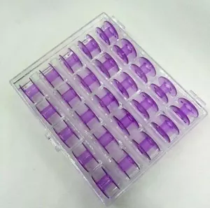 25X Plastic Bobbin #2518P Purple Colour 15 Class Packed in Clear Plastic Case - Picture 1 of 2