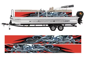 Calcomanía de vinilo envolvente de vinilo rojo pulpo pontón de pesca embarcaciones marinas doo - Imagen 1 de 7