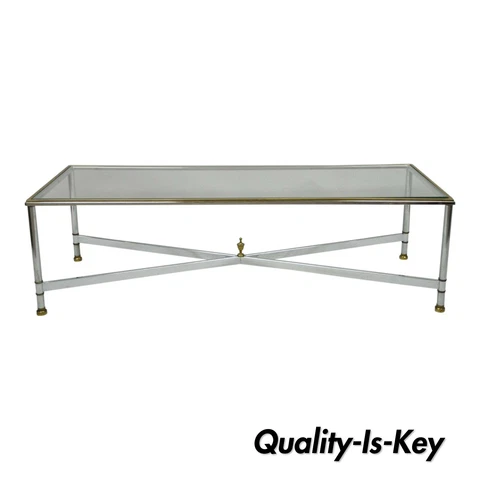 French Neoclassical Maison Jansen Style Steel & Brass Rectangular Coffee Table Cover