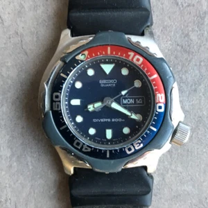 Rare Vintage Seiko Mens Diver Quartz Watch Stainless Steel Day/Date 7N36-6A0A U - Picture 1 of 9