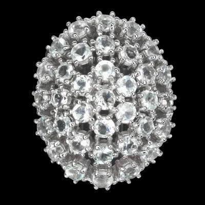 925 Anello Argento Sterling Rotondo Acquamarina Naturale Gemma Gioielli Size 7.5 - Immagine 1 di 4