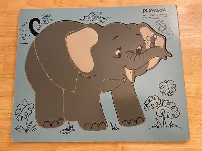 Rompecabezas de madera vintage PLAYSKOOL Elly Elephant #165-3 - 6 piezas - azul y gris Foto 1 de 4