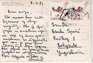 Colonias Españolas. Sahara. Dos postales circulada una a Yugoeslavia y a Italia - Imagen 1 de 2