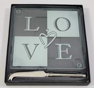 N) Tabla de servir queso de vidrio "LOVE" con remache de cuchillo - Imagen 1 de 7