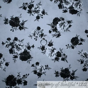 BonEful FABRIC Cotton Quilt Gray Black White B&W VTG Rose Flower SALE USA SCRAP - Picture 1 of 13